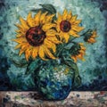 flowers in vase oil painting on canvas - abstract flowers art work Royalty Free Stock Photo
