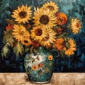 flowers in vase oil painting on canvas - abstract flowers art work Royalty Free Stock Photo