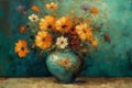 flowers in vase oil painting on canvas - abstract flowers art work Royalty Free Stock Photo