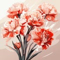 Red Carnations With Brown Stripes: A Soft Color Palette Drawing