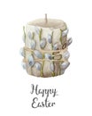 happy easter candle willow decorated spring watercolor illustration
