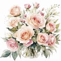 Flowers in a Vase Watercolor Still Life Illustration with with background Royalty Free Stock Photo