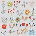 20 Flowers Vector Doodle Illustration Set