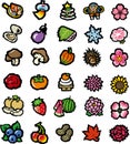 Flowers, vegetables, food icon collection