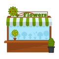 Flowers vendor booth or flower market wooden stand vector flat design isolated icon Royalty Free Stock Photo