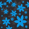 Flowers, Vines, Seamless Pattern in blue and grey