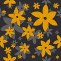 Flowers, Vines, Seamless Pattern in yellow and grey