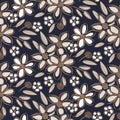 Flowers vintage handdrawn brown taupe colors seamless vector pattern.