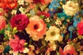 Flowers vintage wallpaper, beautiful retro flower bunch background. Generative Ai