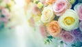 Flowers Wall Background With Amazing Multicolor Roses, Wedding Decoration, Retro Filter Tone