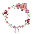 Flowers watercolor illustration. A circle frame of flowers on white background