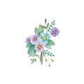 Flowers watercolor illustration. Manual composition. Mother`s Day, wedding, birthday, Easter, Valentine`s Day. Pastel colors. Spri