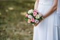 Flowers wedding, bride hold bouquet in hand for wedding ceremony High quality photo