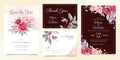 Flowers wedding invitation card template set of floral bouquet and border. Elegant botanic decoration background of peach and