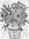 Flowers wild Rose in a vase, white background. Coloring book antistress for children and adults.