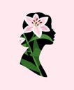 Flowers woman profile. Spring female portrait, flower face girl silhouette icon, beautiful romantic summer pretty Royalty Free Stock Photo