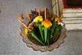 Flowers for worship buddha statue at Wat Phra Kaew Don Tao, Lamp