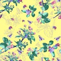 Flowers on a yellow background. Floral background Royalty Free Stock Photo