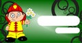 Flowers young firefighter kid cartoon background Royalty Free Stock Photo