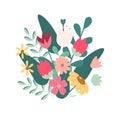 Different beautiful bouquets with garden and wild flowers vector flat illustration. Flower bouquet. Royalty Free Stock Photo