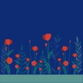 Flowery background of simplified and stylized plants and poppy flowers