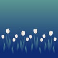 Flowery background of simplified and stylized plants and tulip flowers