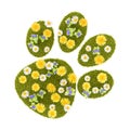 Flowery Grassy Pet Footprint Symbol Shape Isolated