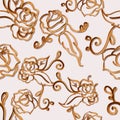 Flowery and swirls metallic seamless pattern on neutral background Royalty Free Stock Photo