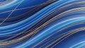 Flowing abstract background with smooth blue waves and thin golden intersecting lines creating a dynamic pattern Royalty Free Stock Photo