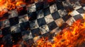 Flowing Checkered Racing Flag with Fire Royalty Free Stock Photo
