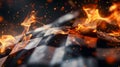 Flowing Checkered Racing Flag with Fire Royalty Free Stock Photo