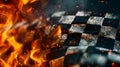 Flowing Checkered Racing Flag with Fire Royalty Free Stock Photo
