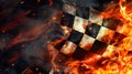 Flowing Checkered Racing Flag with Fire Royalty Free Stock Photo
