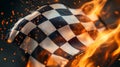 Flowing Checkered Racing Flag with Fire Royalty Free Stock Photo