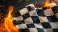 Flowing Checkered Racing Flag with Fire Royalty Free Stock Photo