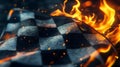 Flowing Checkered Racing Flag with Fire Royalty Free Stock Photo