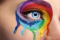 Flowing colors on an eye in fashion stage make up Royalty Free Stock Photo