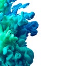 Flowing cyan blue and emerald green mix paint background