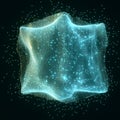 Flowing 3D Cube Mesh Formed by Light Particles in a Digital Space