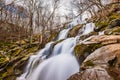 Flowing Dark Hollow Falls amidst leafless trees in Shenandoah National Park Virginia in early spring Royalty Free Stock Photo
