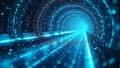 A flowing data stream in a futuristic tunnel, symbolizing data transfer and AI-driven analytics within digital landscapes
