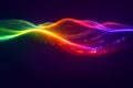 Abstract Rainbow digital wave background with flowing glowing particles Royalty Free Stock Photo