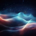 Flowing dot particles wave pattern blue and red gradient light on black background. Concept of AI technology Royalty Free Stock Photo