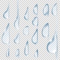 Flowing down drops.Transparent vector water drops set.