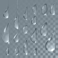 Flowing down drops.Transparent vector water drops set