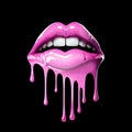 Flowing and dripping pink liquid on the lips on a black background Royalty Free Stock Photo