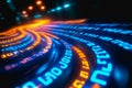 Flowing glowing binary code in a futuristic digital data stream environment Royalty Free Stock Photo