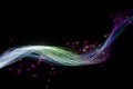 Flowing glowing neon lines with black background, 3d rendering