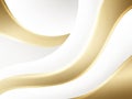 Flowing golden ribbons against a clean white background with subtle light reflections and soft shadows creating a abstract Royalty Free Stock Photo