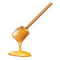 Flowing honey stick sweetness healthy food 3d realistic decoration vector illustration